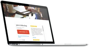 Laptop Displaying Coffee Shop Review PNG image