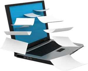 Laptopwith Flying Papers PNG image