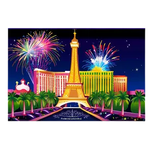 Las Vegas Skyline With Fireworks Png Yfa PNG image