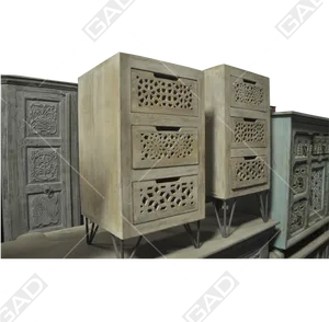 Lattice Design Wooden Cabinets PNG image
