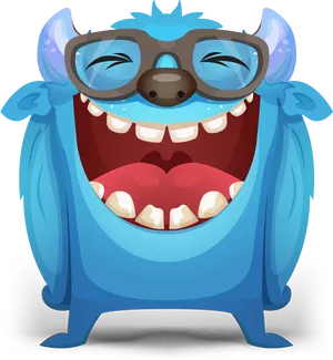 Laughing Blue Monster Cartoon PNG image