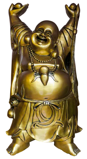 Laughing Buddha Statue Golden Finish.png PNG image