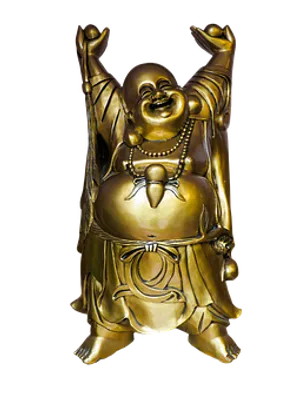 Laughing Buddha Statue Golden PNG