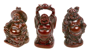 Laughing Buddha Statuettes Triad PNG