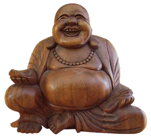 Laughing Buddha Wooden Sculpture PNG image