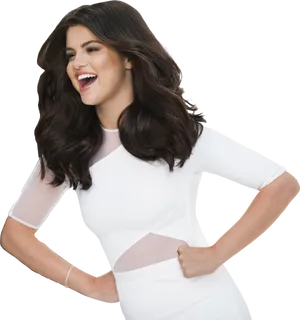 Laughing Womanin White Dress PNG image