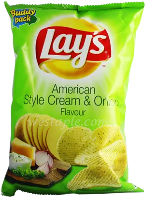 Lays American Style Cream Onion Flavor Chips Package PNG image