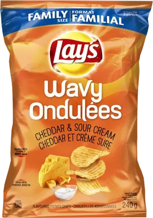 Lays Wavy Cheddar Sour Cream Family Size Package PNG image