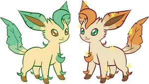 Leafyand Flame Eevee Evolutions PNG image