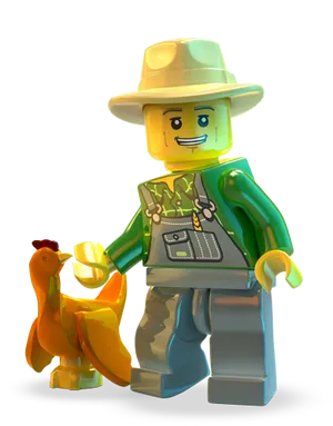 Lego Farmerand Chicken Figure PNG image