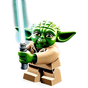 Lego Yoda With Lightsaber PNG 06282024