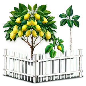 Lemon Tree With Fence PNG Gau77