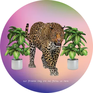 Leopard Amongst Potted Plants Surreal Art PNG image