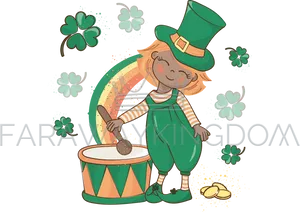 Leprechaun Girl Drumming St Patricks Day PNG image