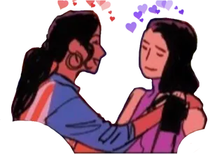 Lesbian Couple Cartoon Love PNG image
