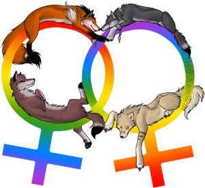 Lesbian Pride Foxes Art PNG image