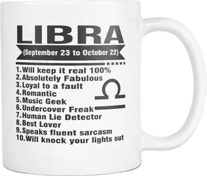 Libra Zodiac Sign Characteristics Mug PNG image