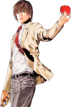 Light Yagami Holding Apple PNG image