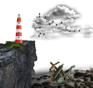 Lighthouse Cliff Night Scene PNG image