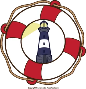 Lighthouse View Through Lifebuoy PNG image