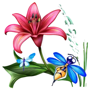 Lilies And Dragonflies PNG 80
