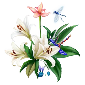 Lilies And Dragonflies PNG Lqc5 PNG