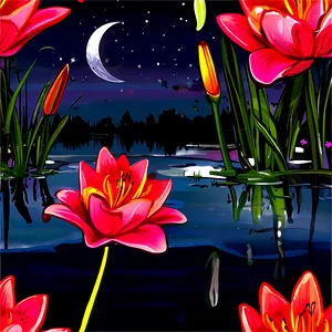 Lilies Under Moonlight Png Ptv77 PNG image