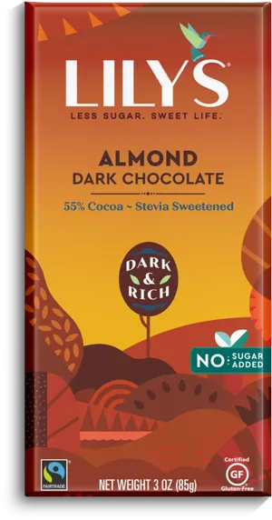 Lilys Almond Dark Chocolate Packaging PNG image