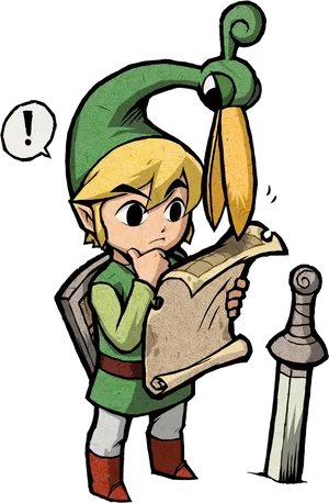 Link Reading Map With Sword PNG image