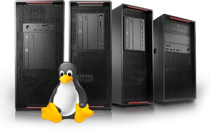 Linux Mascot With Servers PNG image