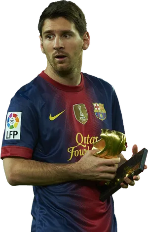 Lionel Messi Holding Golden Shoe Award PNG image