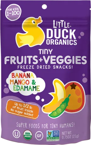 Little Duck Organics Freeze Dried Snacks Packaging PNG image