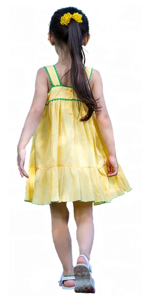 Little Girl Walking Away Yellow Dress