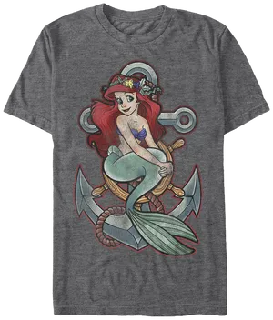 Little Mermaid Anchored T Shirt Design PNG image