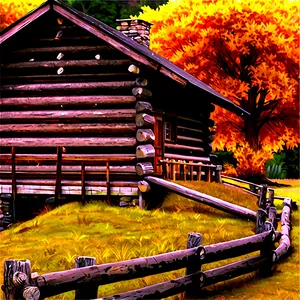 Log Cabin In Autumn PNG 92