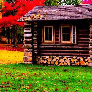 Log Cabin In Fall Foliage PNG 60