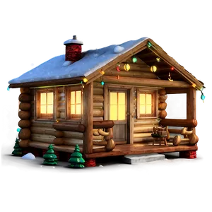 Log Cabin With Christmas Lights PNG 06122024