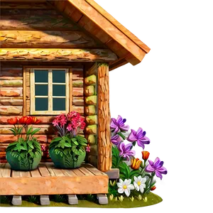 Log Cabin With Flower Garden PNG 06122024 PNG