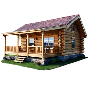 Log Cabin With Wooden Deck PNG Ael PNG