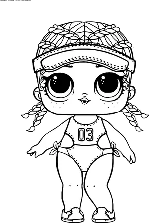 Lol Doll Sporty Blackand White Illustration PNG image