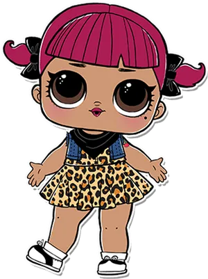Lol Dollin Leopard Skirtand Pink Hair PNG image