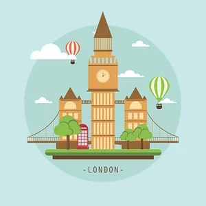 London Cartoon Landmarks Illustration PNG image