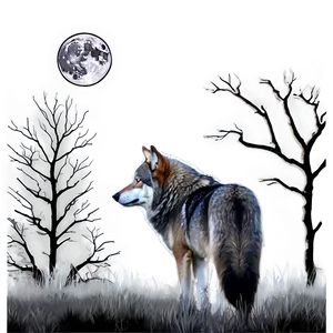 Lone Wolf Moonlight Scene PNG 05032024