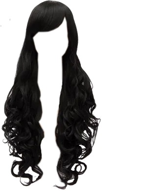 Long Black Curly Wig PNG image