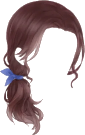 Long Brown Hairwith Blue Bow PNG