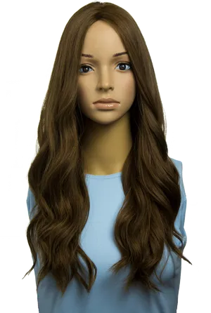 Long Brown Wavy Wig Mannequin PNG image