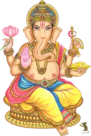 Lord Ganesh Holding Lotusand Sweets PNG image