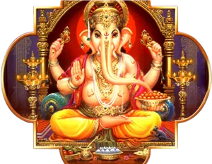 Lord Ganesh Seated Traditional Artwork PNG image