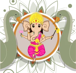 Lord Ganesha Cartoon Illustration PNG image