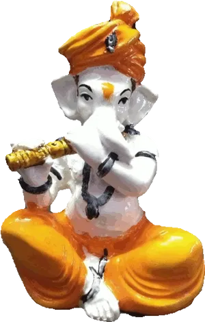 Lord Ganesha Playing Flute Statue PNG